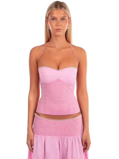Pink Gingham Corset Maxi Set