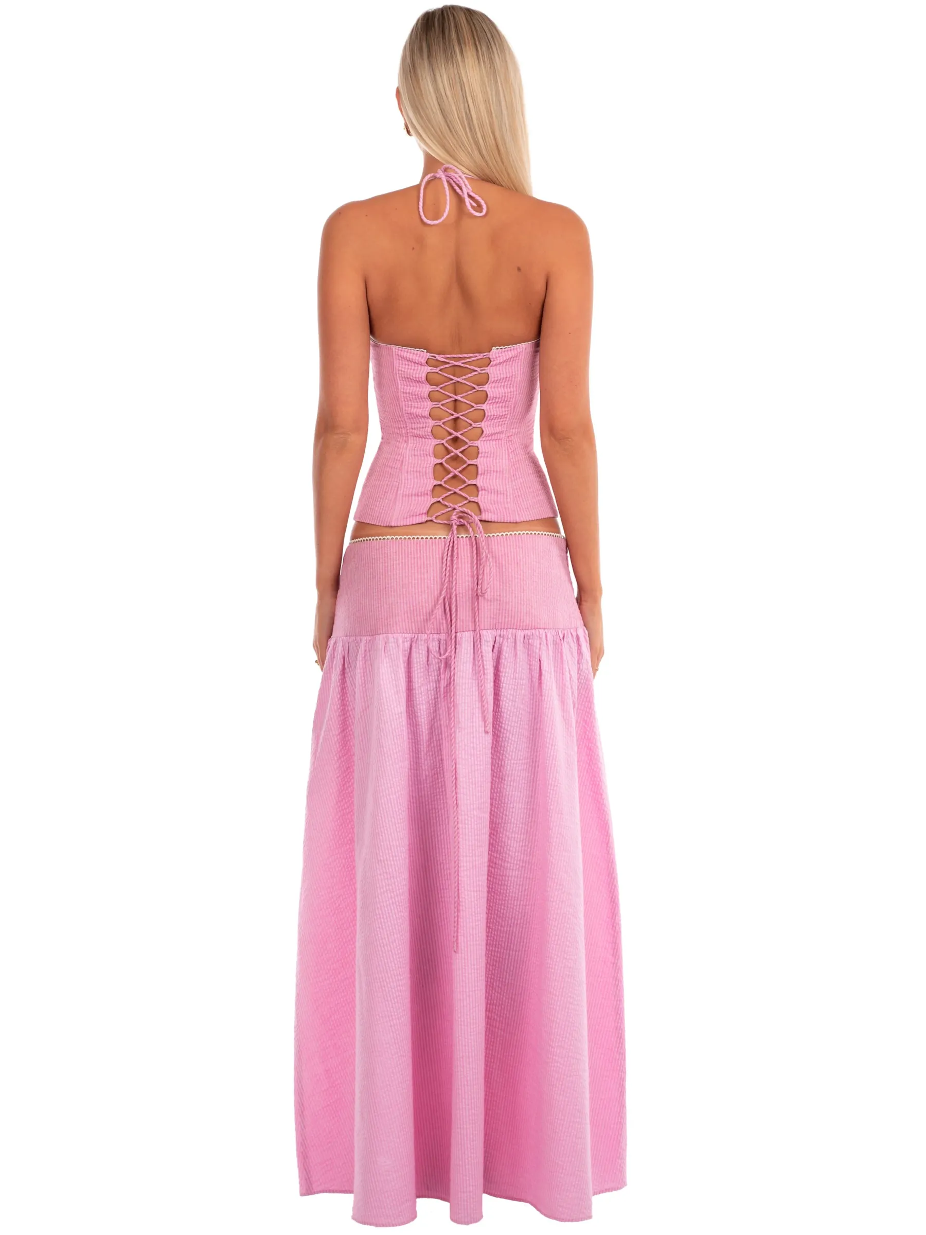 Pink Gingham Corset Maxi Set
