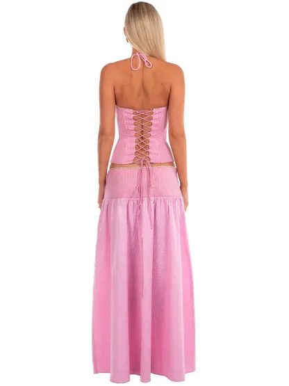 Pink Gingham Corset Maxi Set