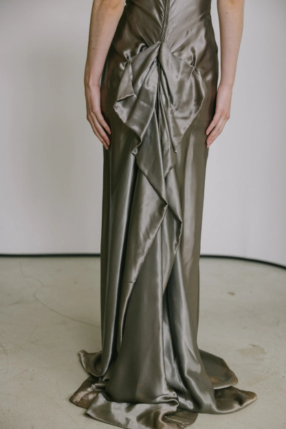 Sculpted Silk Ruched Evening Gown