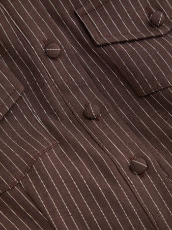 Striped Collar Long Sleeve Button Lace Up Layered Mini Dress