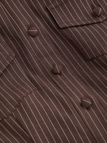 Striped Collar Long Sleeve Button Lace Up Layered Mini Dress