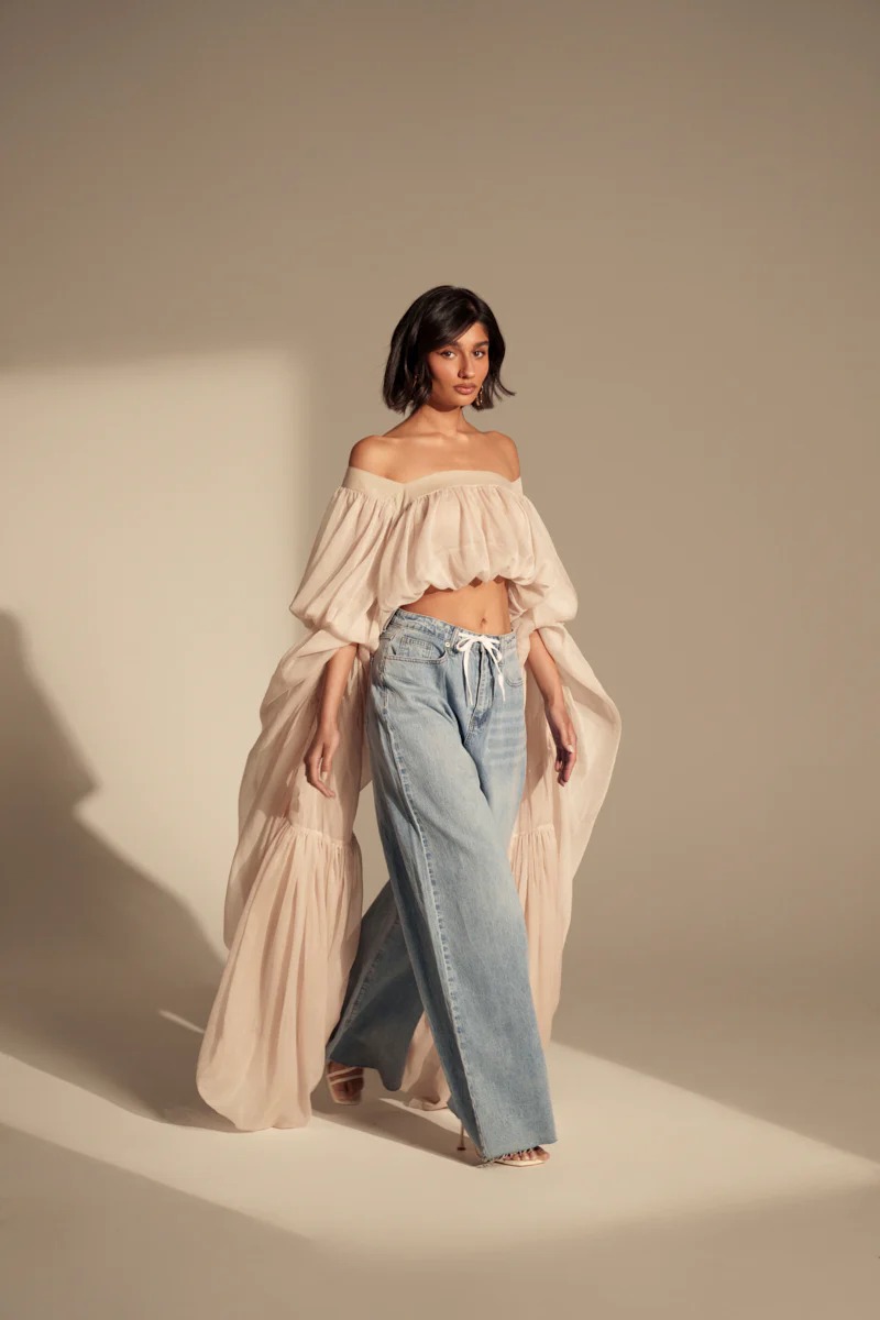 Slouchy Square Neck Long Sleeve Blouse Top