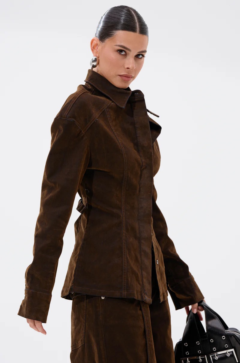 Corduroy Contrast Denim Trim Shirt & Culotte Set