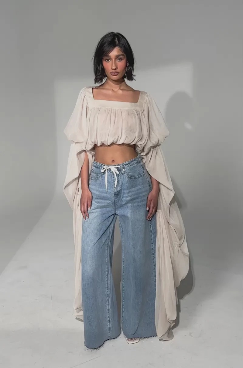 Slouchy Square Neck Long Sleeve Blouse Top