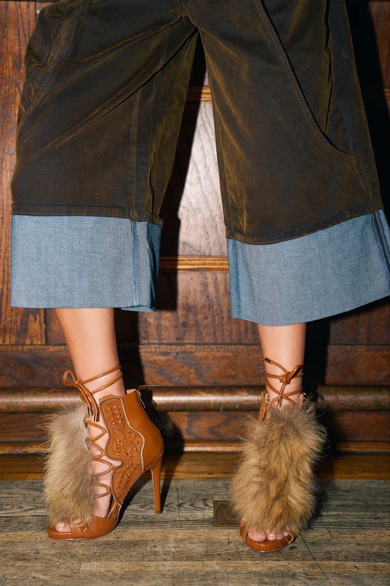 Corduroy Contrast Denim Trim Shirt & Culotte Set