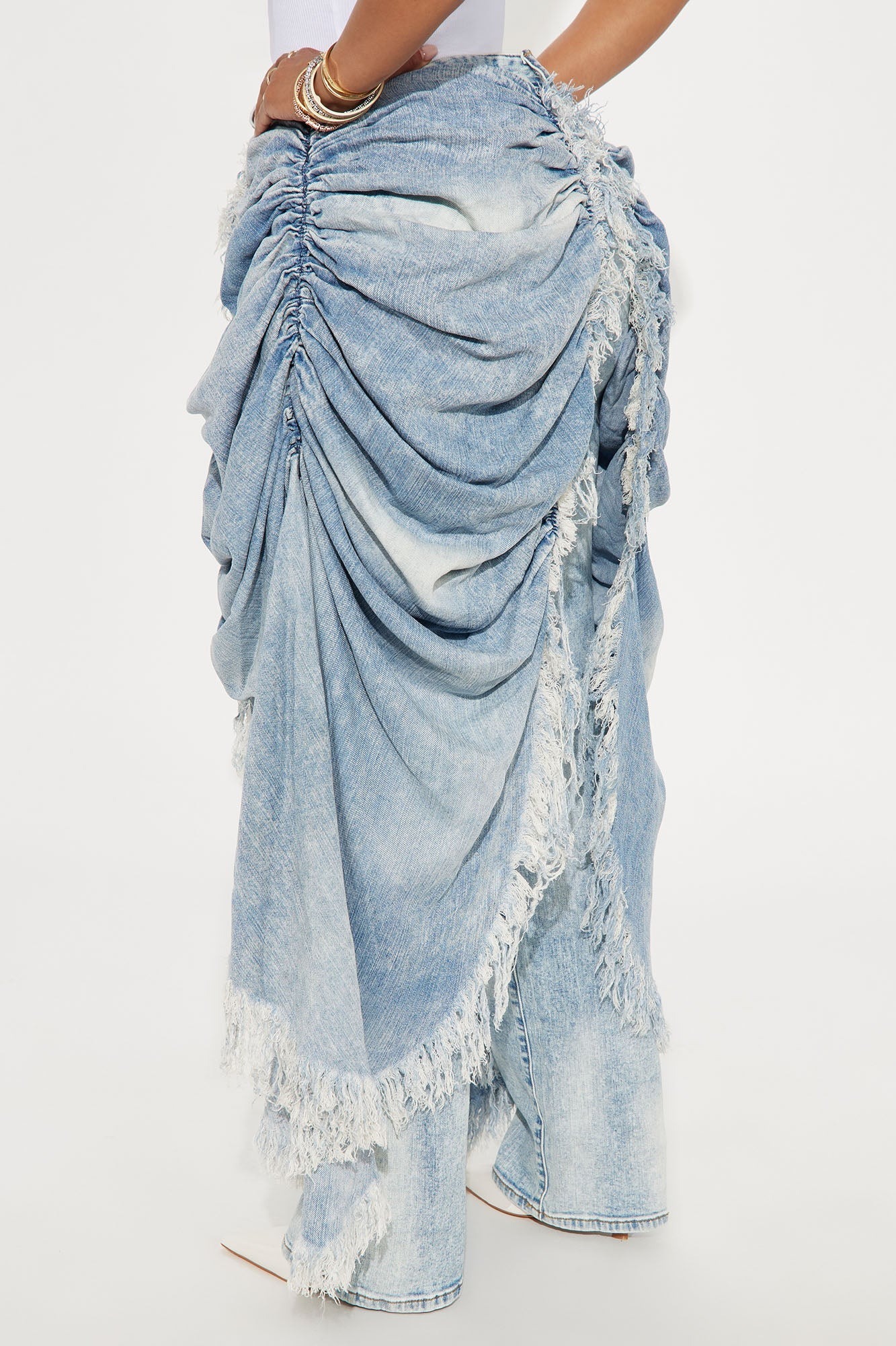 Layered Skirt Straight Jeans - Light Blue Wash