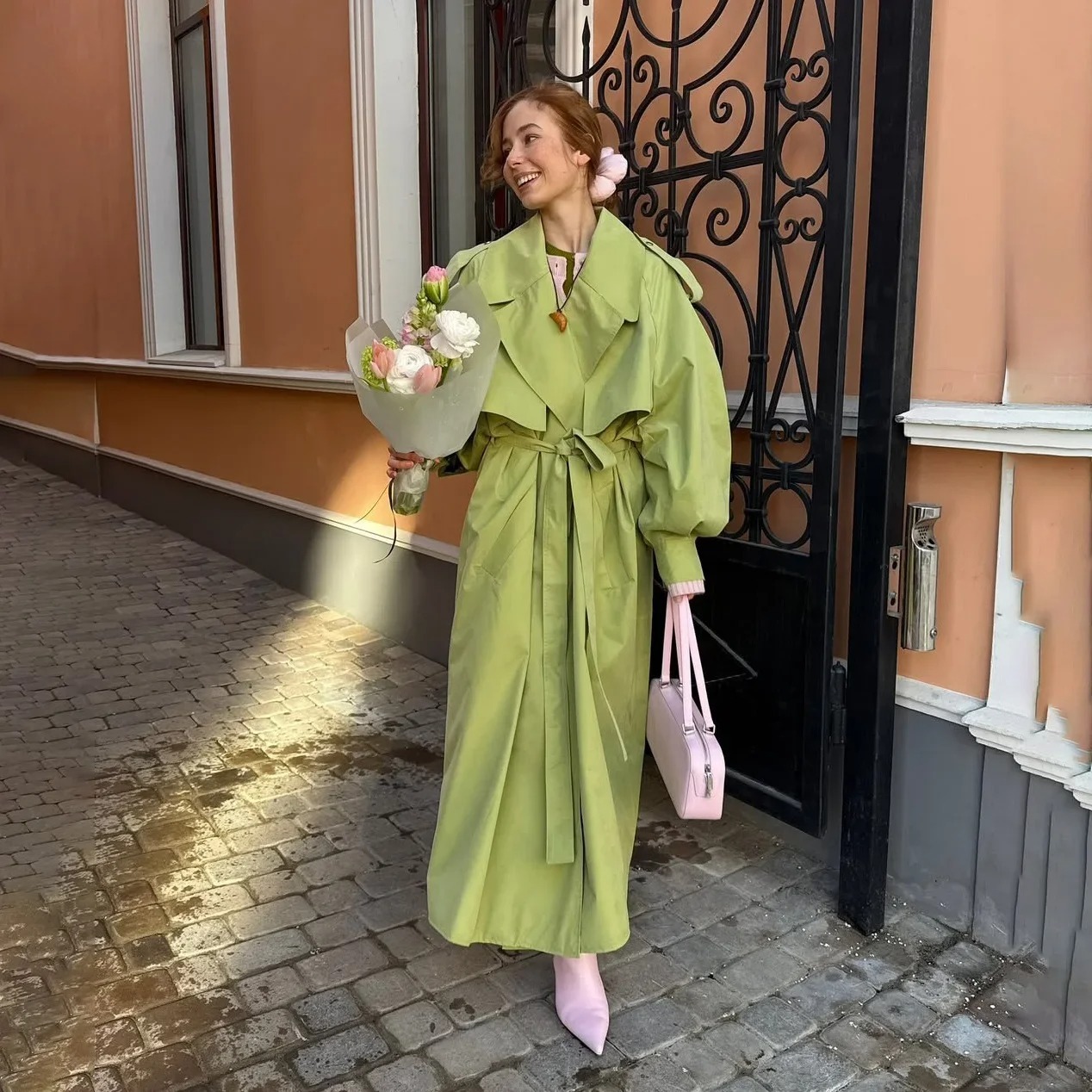 Light Olive Oversized Trench Coat