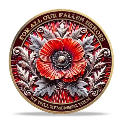Poppy Remembrance Military Challenge Coin | Honor Fallen Heroes, Uphold “Lest We Forget” Legacy