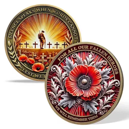 Poppy Remembrance Military Challenge Coin | Honor Fallen Heroes, Uphold “Lest We Forget” Legacy
