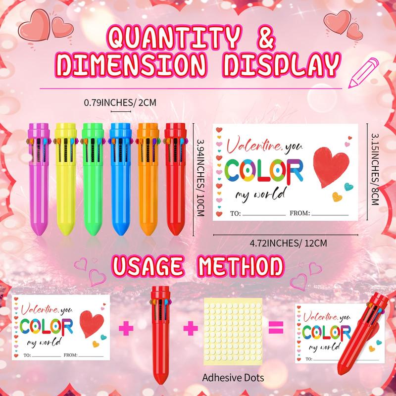 Valentine's Day Gift 24/32 Exchange Gift for Student with Multicolor Ballpoint Pen and Cards Retractable Cute Pen Heart Shaped Card Classroom Small Gift Stationery for School Valentine's Day Party Student Greeting Boy and Girl Gift Exchange