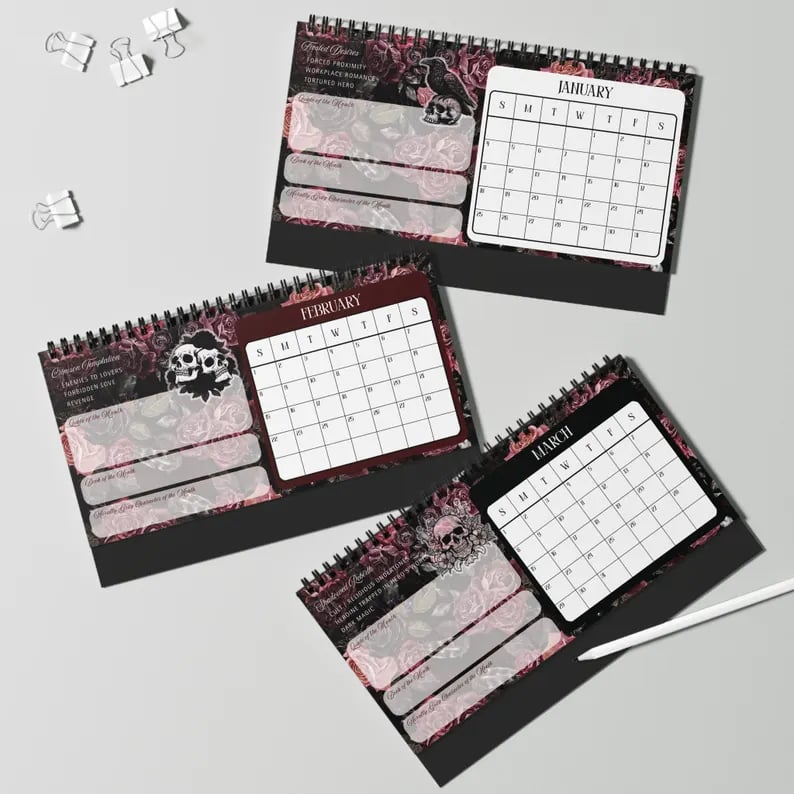 🖤📅Dark Romance 2026 Bookish Desktop Calendar