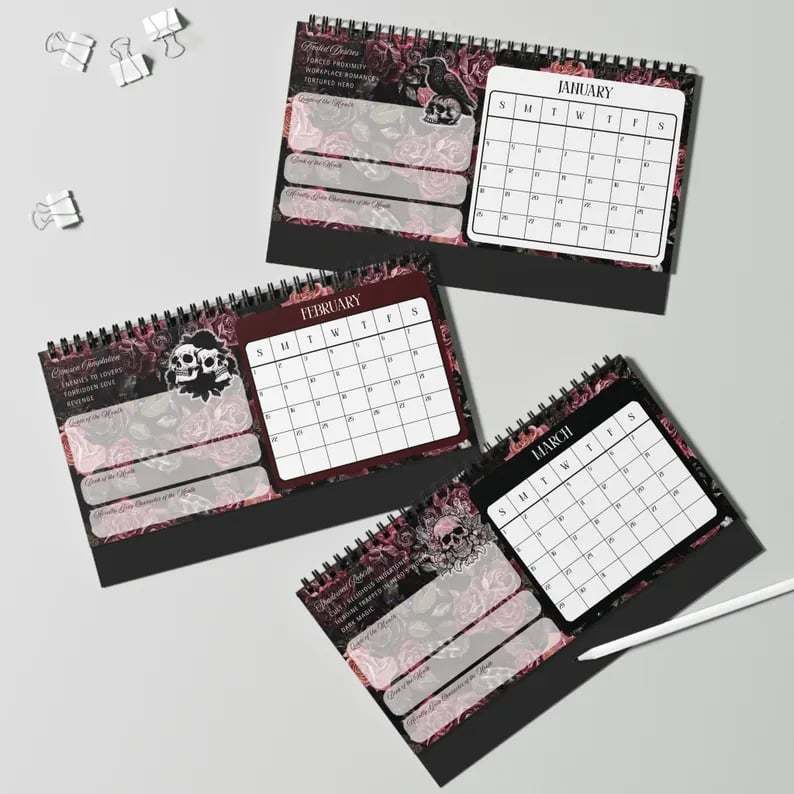 🖤📅Dark Romance 2026 Bookish Desktop Calendar