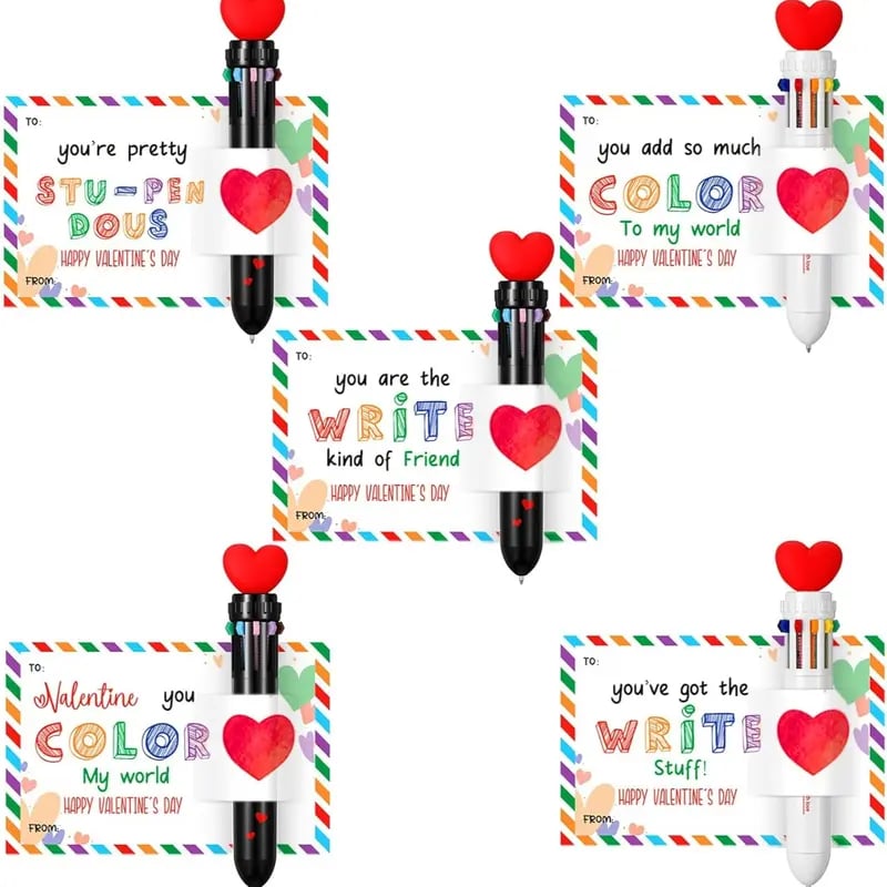 💞Valentine's Day Gifts Set: Multicolor Ballpoint Pen and Shaped Card Cards - Exchange Gift for Student🎁