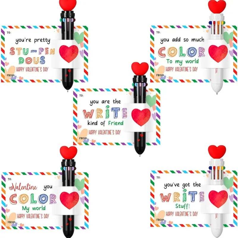 💞Valentine's Day Gifts Set: Multicolor Ballpoint Pen and Shaped Card Cards - Exchange Gift for Student🎁