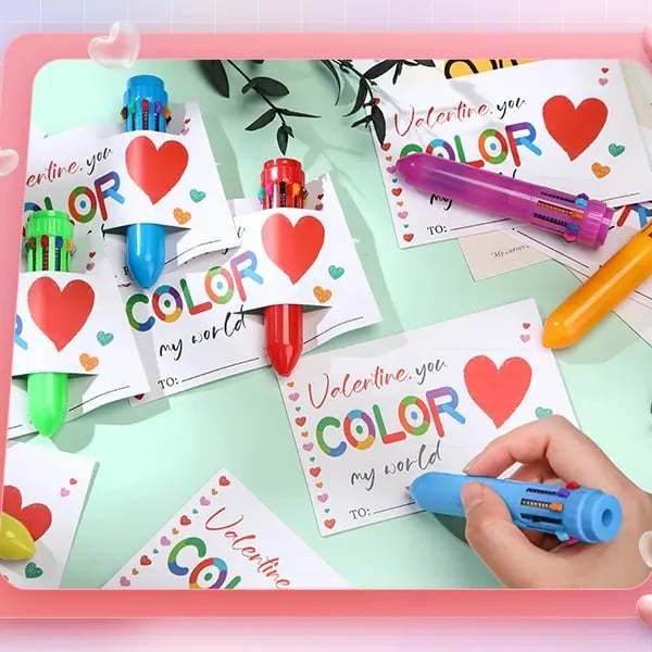 💞Valentine's Day Gifts Set: Multicolor Ballpoint Pen and Shaped Card Cards - Exchange Gift for Student🎁