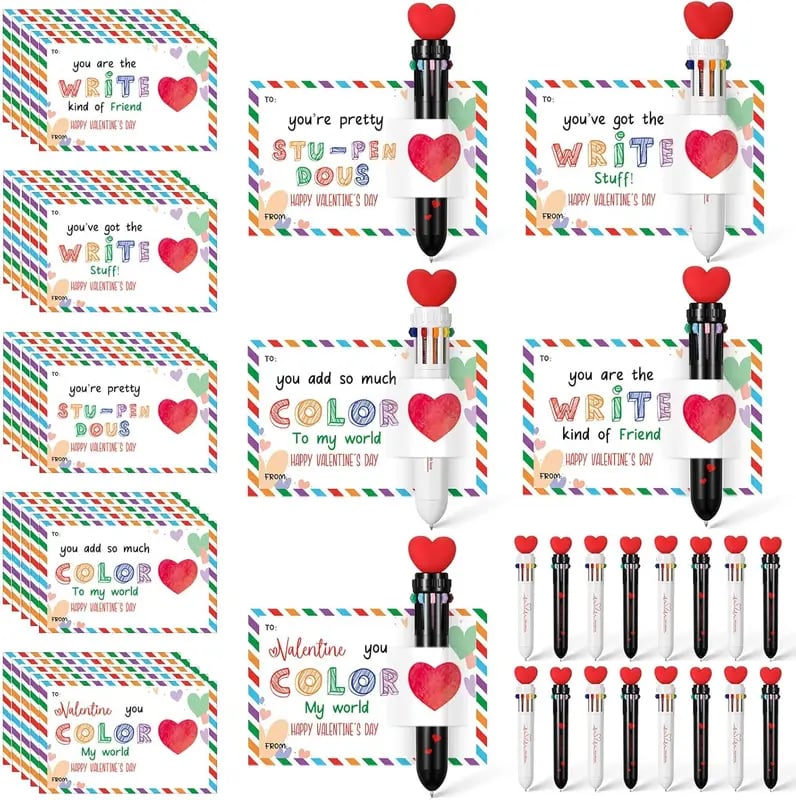 💞Valentine's Day Gifts Set: Multicolor Ballpoint Pen and Shaped Card Cards - Exchange Gift for Student🎁