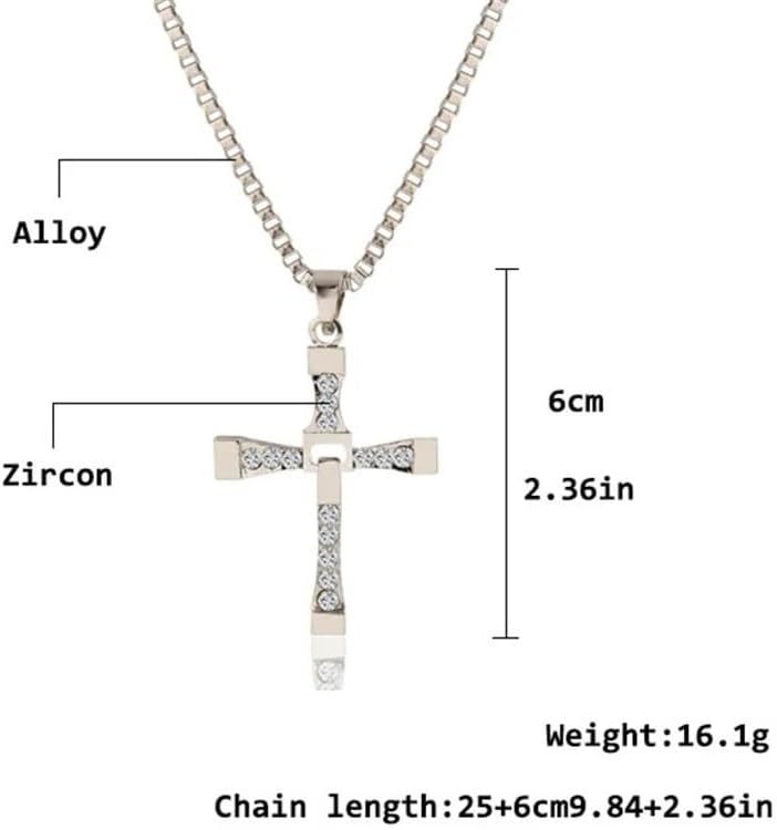 New 7 Moive Cross Tourette Necklace Dominic Toretto Crystal Jesus Cross Pendant Necklace For Men Gifts Jewelry