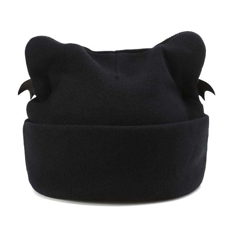 Gothic Cat Ear Beanie with Punk Chain & Bat Charm