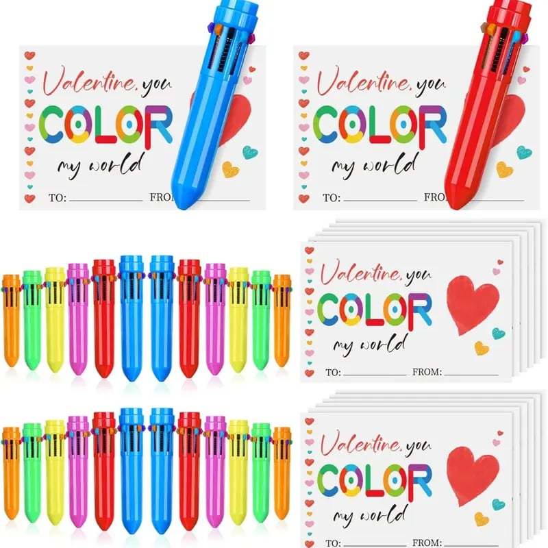 馃挒Valentine's Day Gifts Set: Multicolor Ballpoint Pen and Shaped Card 