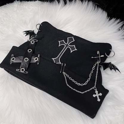 Gothic Cat Ear Beanie with Punk Chain & Bat Charm