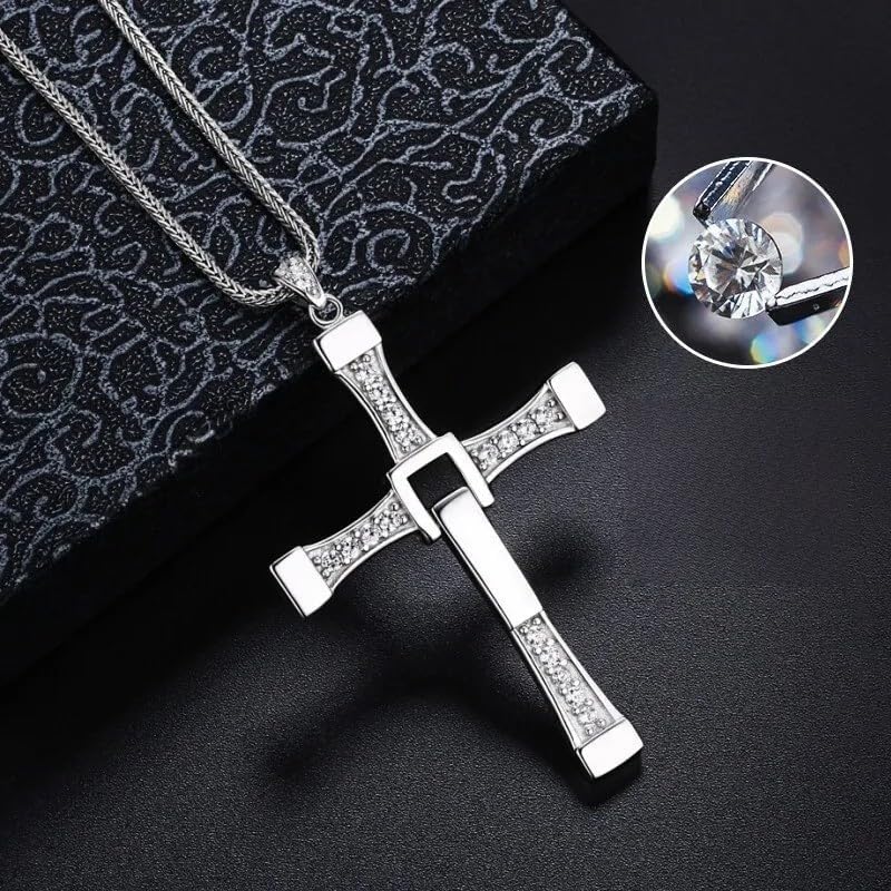 New 7 Moive Cross Tourette Necklace Dominic Toretto Crystal Jesus Cross Pendant Necklace For Men Gifts Jewelry