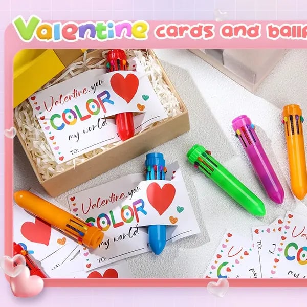 💞Valentine's Day Gifts Set: Multicolor Ballpoint Pen and Shaped Card Cards - Exchange Gift for Student🎁