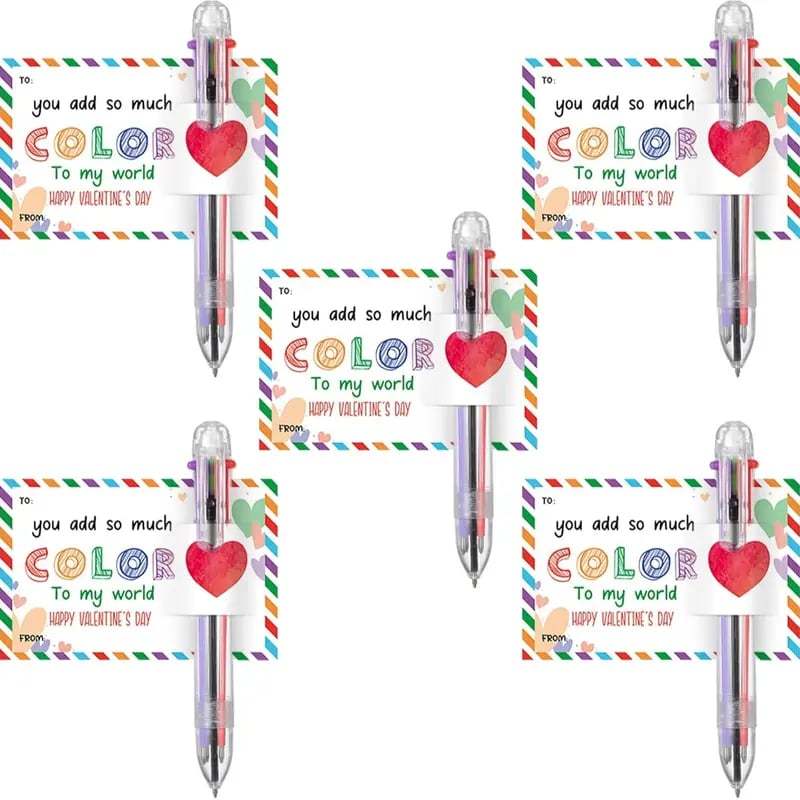 💞Valentine's Day Gifts Set: Multicolor Ballpoint Pen and Shaped Card Cards - Exchange Gift for Student🎁