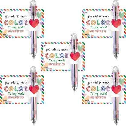 💞Valentine's Day Gifts Set: Multicolor Ballpoint Pen and Shaped Card Cards - Exchange Gift for Student🎁