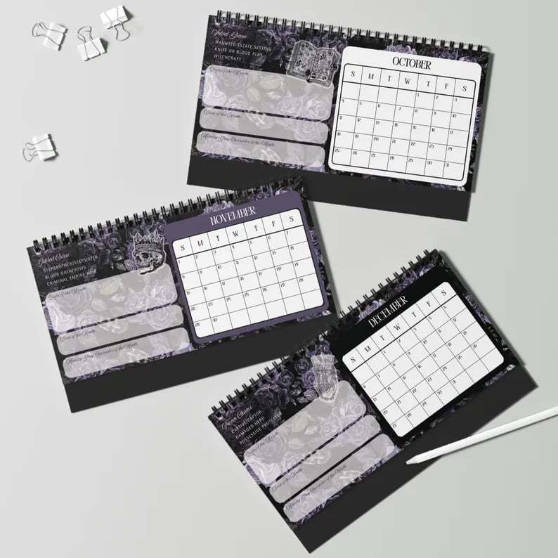 🖤📅Dark Romance 2026 Bookish Desktop Calendar