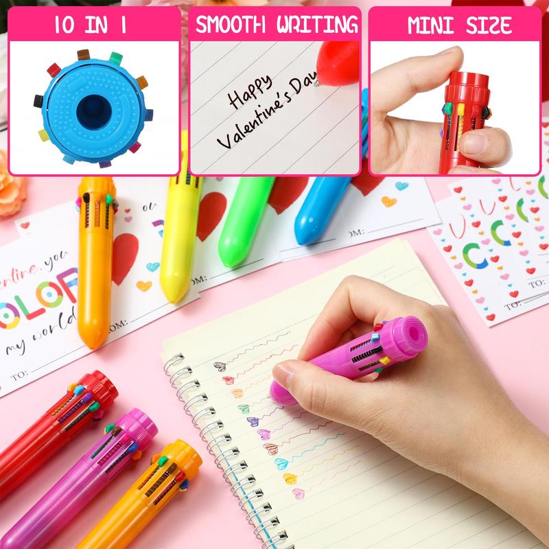 Valentine's Day Gift 24/32 Exchange Gift for Student with Multicolor Ballpoint Pen and Cards Retractable Cute Pen Heart Shaped Card Classroom Small Gift Stationery for School Valentine's Day Party Student Greeting Boy and Girl Gift Exchange