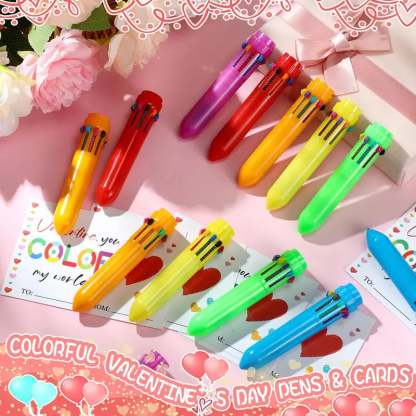 💞Valentine's Day Gifts Set: Multicolor Ballpoint Pen and Shaped Card Cards - Exchange Gift for Student🎁