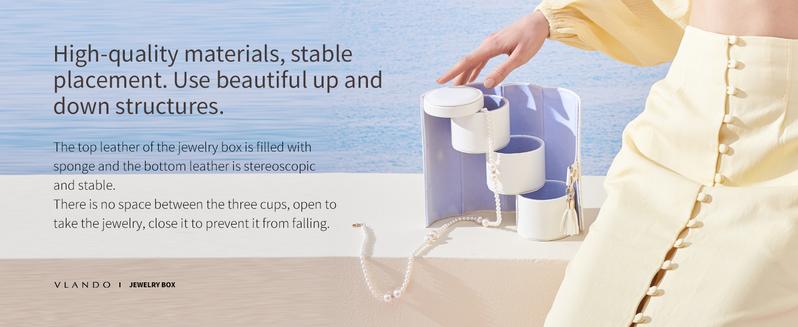 VLANDO Viaggio travel jewelry case, Small Round Multi-layer Jewelry Storage for Women, Gifts for Travelers Couples Mom Friends,Valentine's Day gift, Bridesmaid Gifts