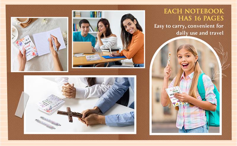 24Pcs Christian Gifts with 12 Motivational Quote Pens and 12 Bible Journal Christian Writing Pens Inspirational Ballpoint Pens Religious Notebooks with Bible Verse Bible Supplies, Gifts for Women  Student Teacher, First Holy Communion Gift, Mother's Day