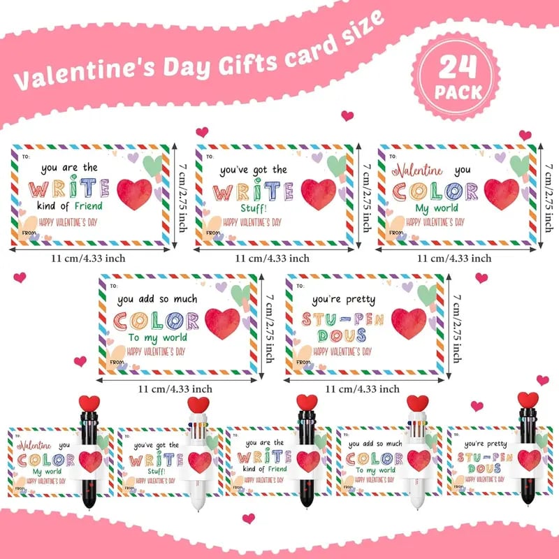 💞Valentine's Day Gifts Set: Multicolor Ballpoint Pen and Shaped Card Cards - Exchange Gift for Student🎁