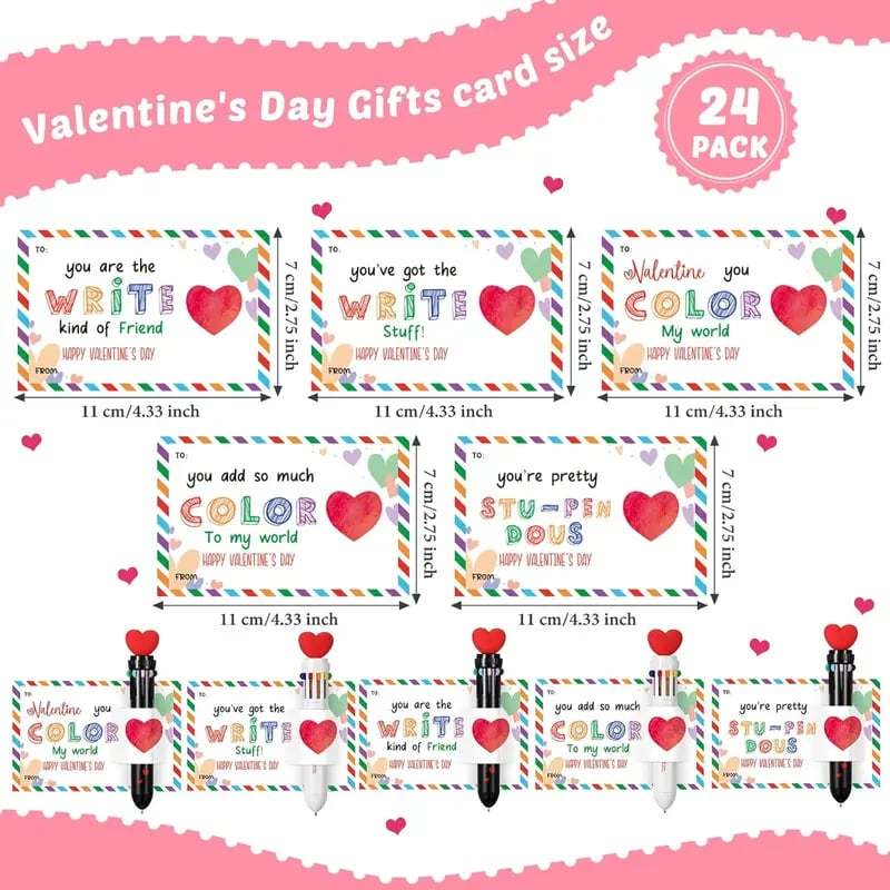 💞Valentine's Day Gifts Set: Multicolor Ballpoint Pen and Shaped Card Cards - Exchange Gift for Student🎁