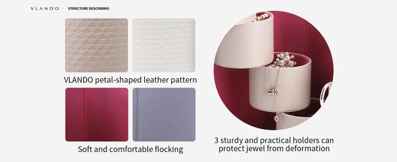 VLANDO Viaggio travel jewelry case, Small Round Multi-layer Jewelry Storage for Women, Gifts for Travelers Couples Mom Friends,Valentine's Day gift, Bridesmaid Gifts