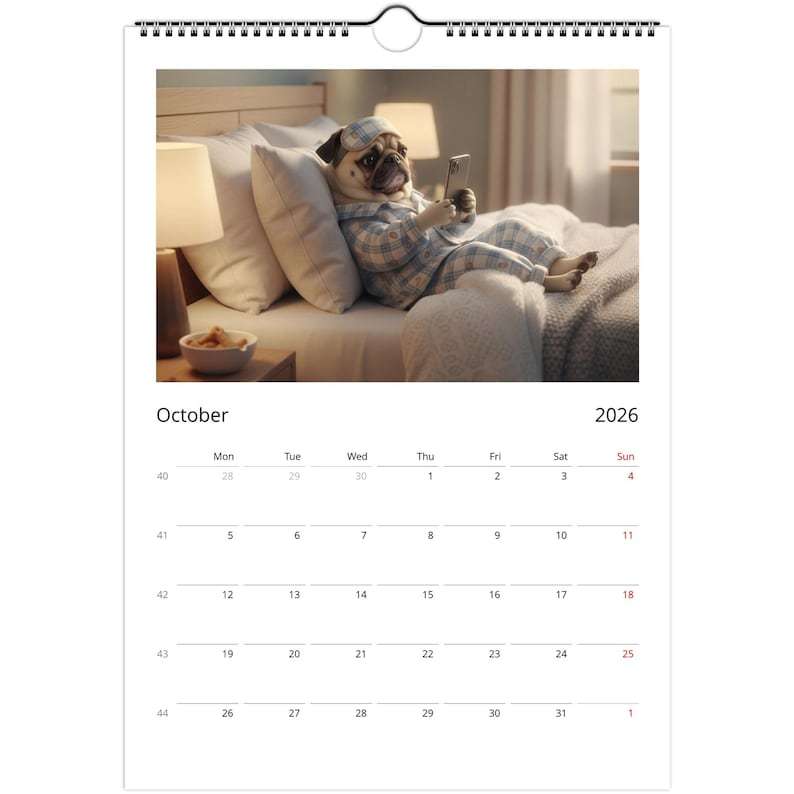 Pug Calendar 2026 - Daily Activities