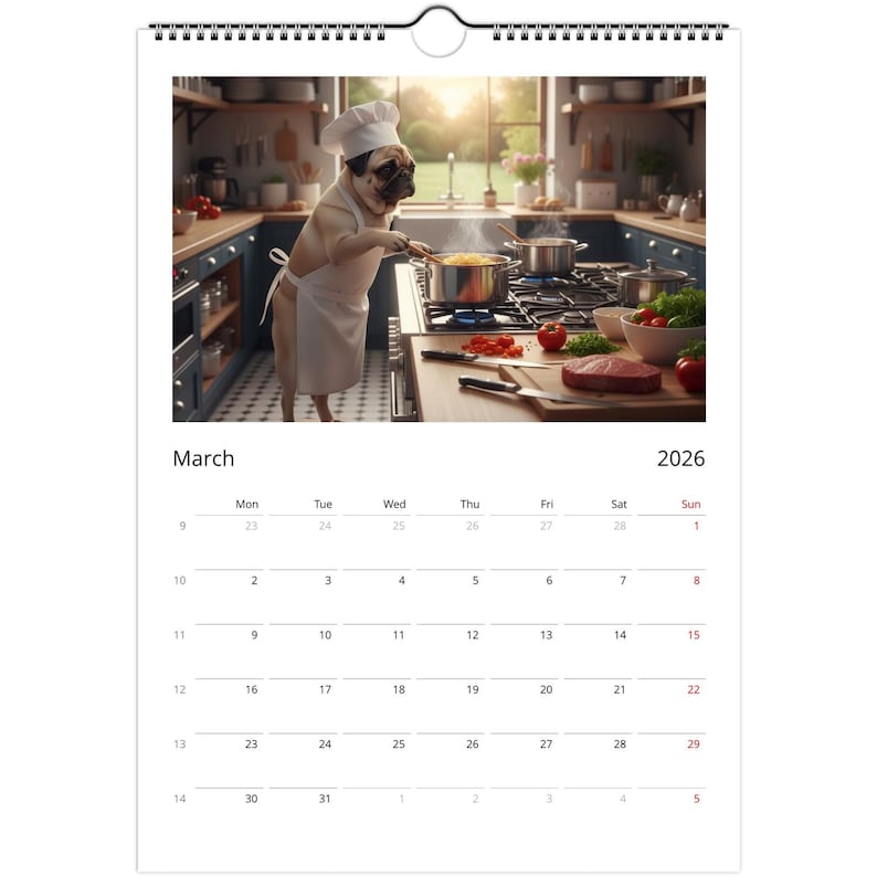 Pug Calendar 2026 - Daily Activities
