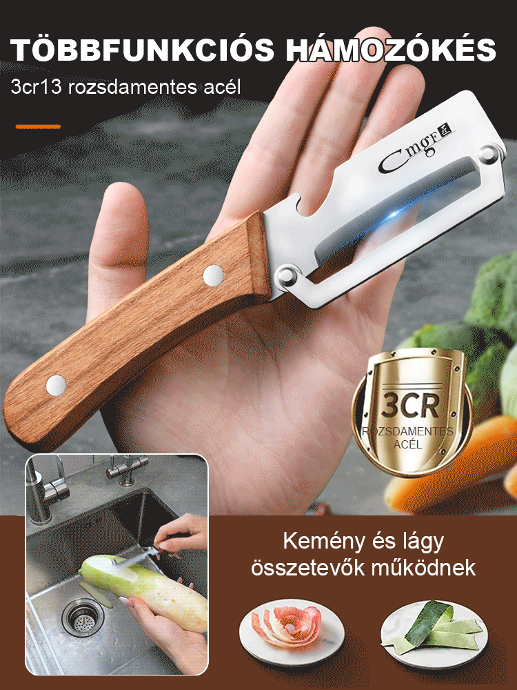 Nagy méretű rozsdamentes acél multifunkciós kés, Könnyű, kényelmes fogású univerzális szeletelő, most limitált darabszámban, akciós áron.