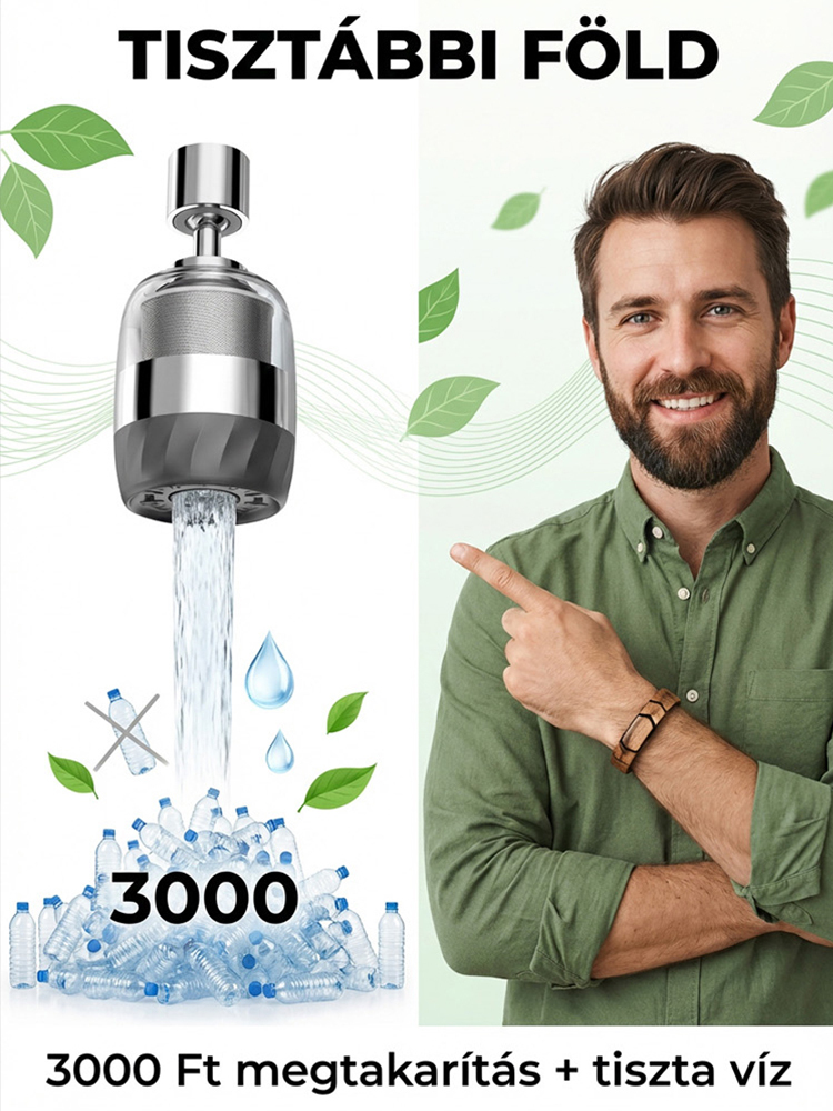 CE/NSF minősítés! 5 másodperc alatt tiszta víz, 99% baktériummentesítés és klórmentesítés💧