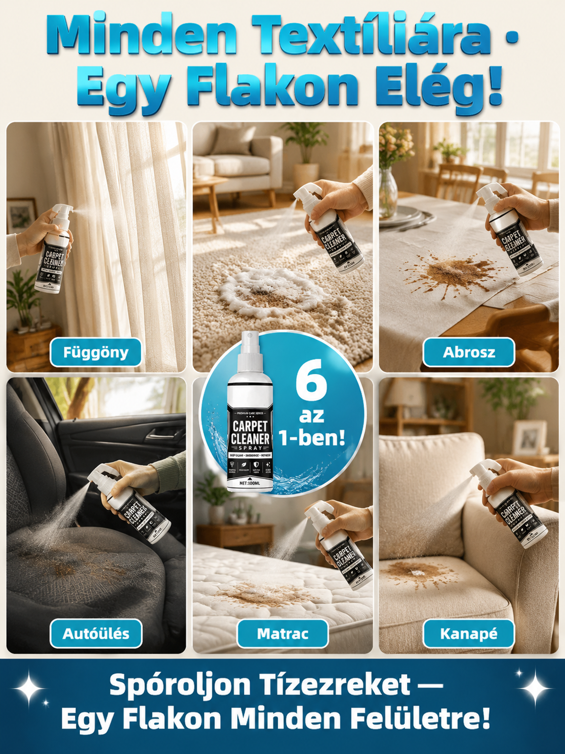 🌿 Német Nano-Kárpittisztító Spray – Tisztítás Víz És Öblítés Nélkül!