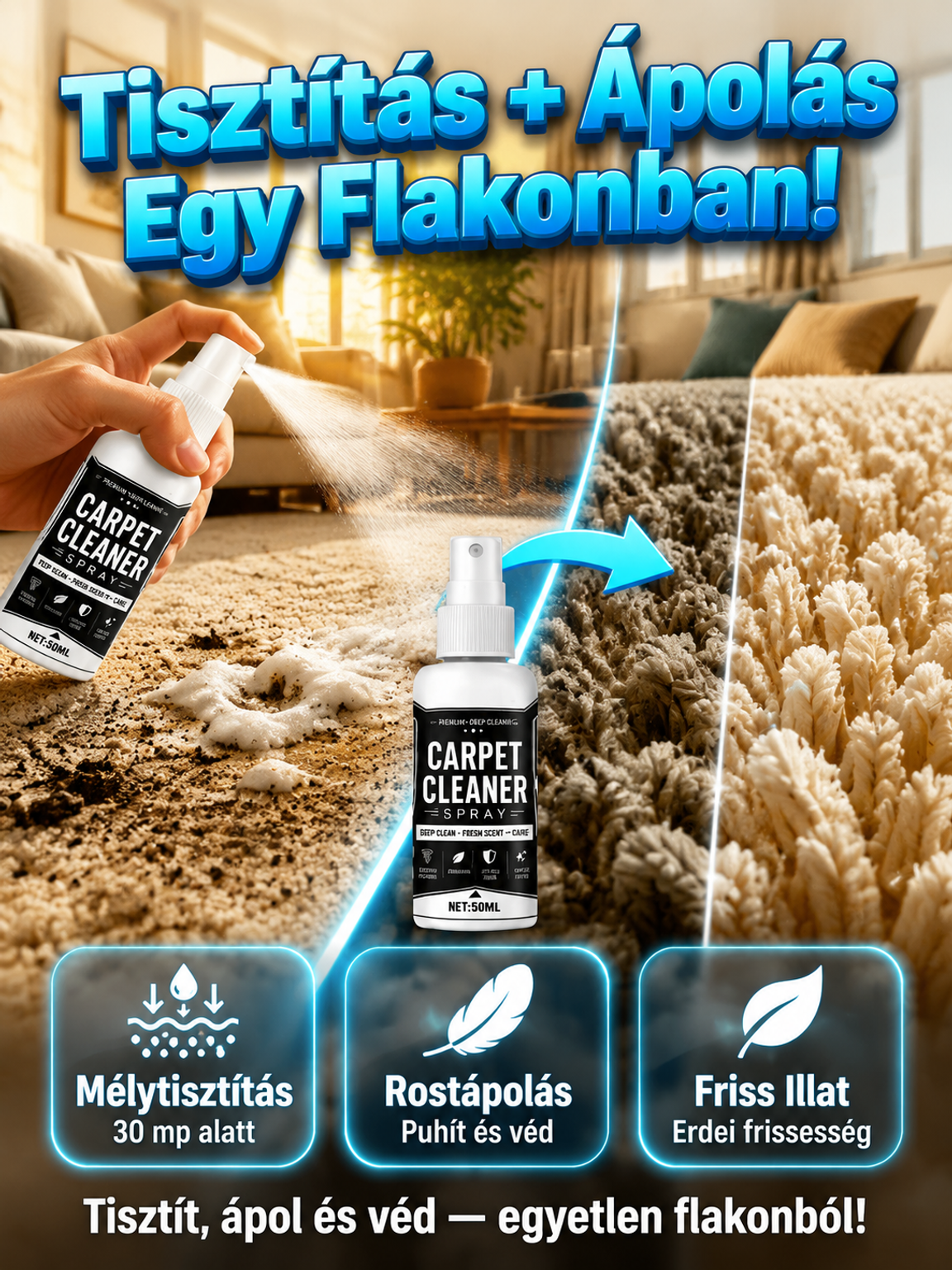 🌿 Német Nano-Kárpittisztító Spray – Tisztítás Víz És Öblítés Nélkül!