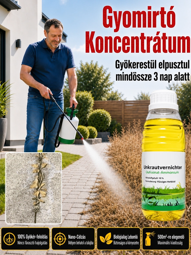 🌿💧Intelligens Gyomirtó Koncentrátum - Célzott Gyökérpusztítás a Virágok és a Gyep Károsítása Nélkül