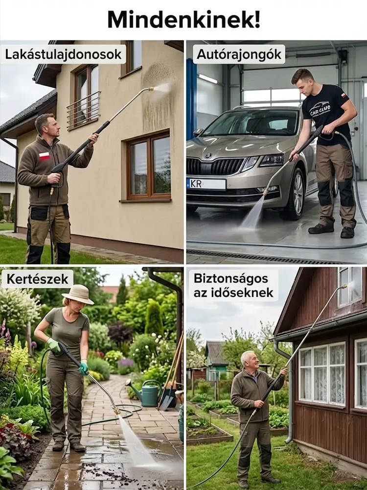 💧 Prémium Rozsdamentes Tisztítófej: Térkő, Autó és Homlokzat tisztításhoz