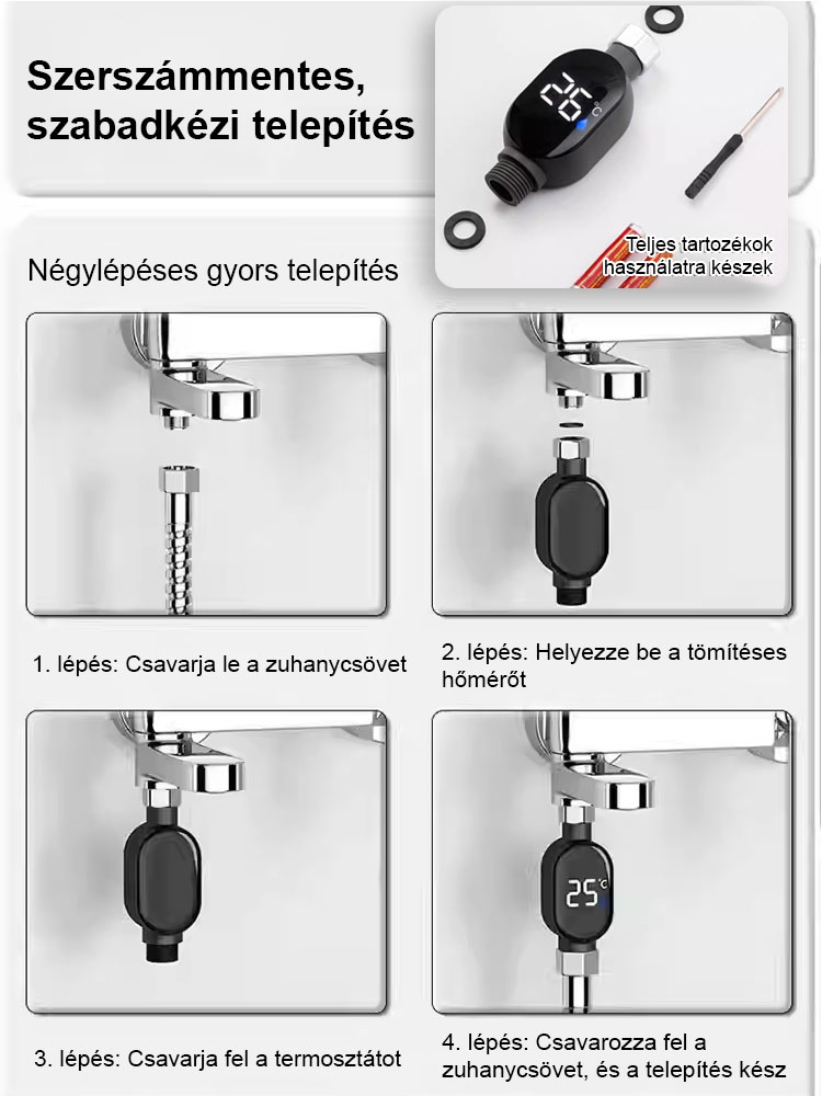 Intelligens zuhanyozó digitális hőmérséklet-kijelzővel 🌡️ Forró víz 3 másodperc alatt 💧