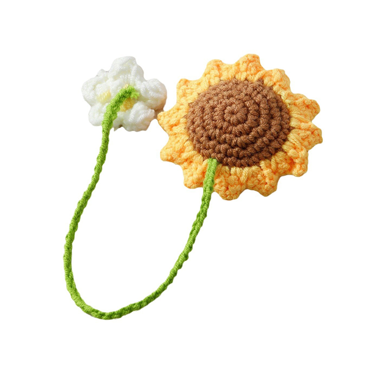 Hand-crocheted strawberry and sunflower pendant