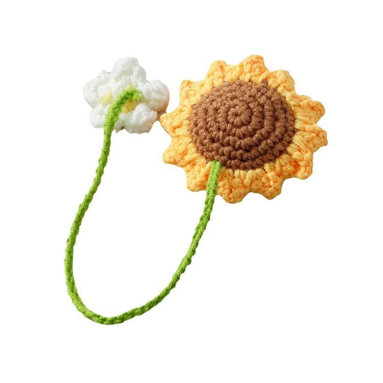 Hand-crocheted strawberry and sunflower pendant