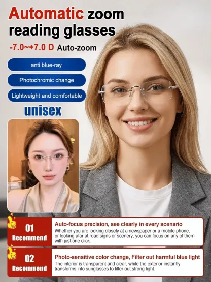 🕶️ Smart Variable-Focus Eyewear (-7.0D ~ +7.0D) | 🏠➡️☀️ Instantly Adapts Indoors to Outdoors | 🪶 Featherlight & Rimless