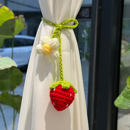 Hand-crocheted strawberry and sunflower pendant